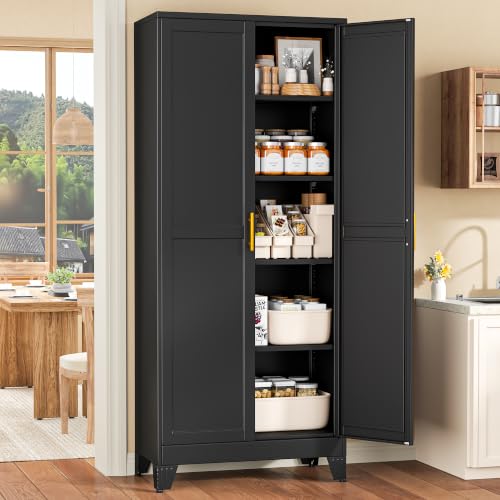 Image of Black Pantry Storage Cabinet, 71 inch Metal Kitchen Pantry Storage