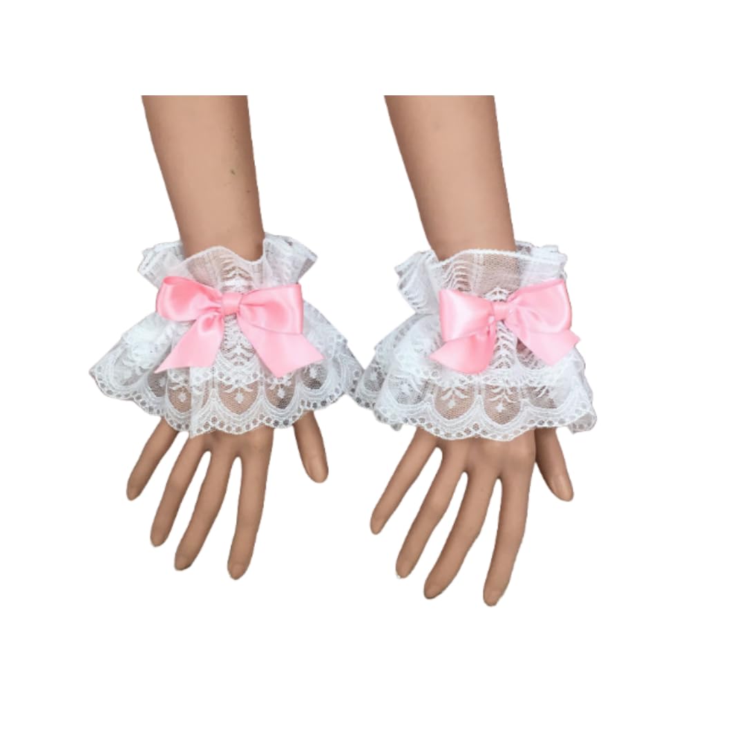 COSDREAMER women gloves Ruffle Cuffs Steampunk Wrist Cuff Bracelet (01-pink)