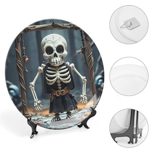 Plato decorativo de porcelana con diseño calavera 6 pulgadas miniatura 4