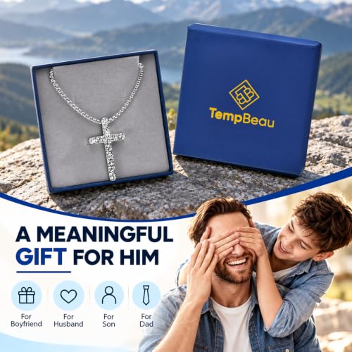 Hammered Cross Necklace for Men, Philippians 4:13 Bible Verse Cross Pendant - image 6