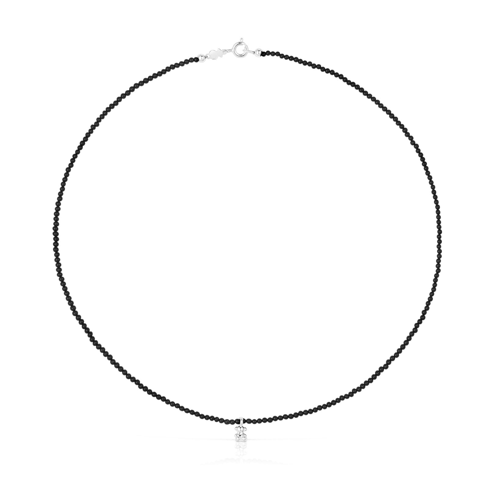 TOUS Collar de Ónix y Oso de Plata de Primera Ley para Mujer de 5.5mm, 42cm de Largo, Versatil y Combinable, Colección Bold Bear