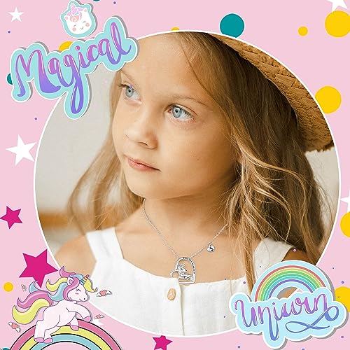 Unicorns Gifts for Girls Necklaces, White Gold Plated Colorful CZ Unicorn Necklace for Girls Heart Unicorn Necklace for Girls Letter Initial Necklaces for Girls Kids Unicorn Gifts for Girls Jewelry4