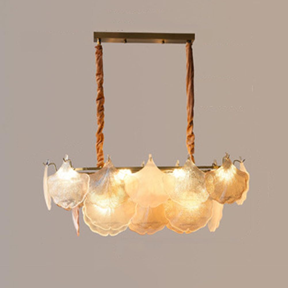 HXYSXHJUO E14 French ginkgo leaf glass chandelier, creative enamel design for living room dining bedroom light,Oval 80cm