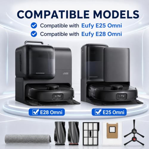 Image of 20 Pack Accessories Kit,Compatible with Eufy E25 Omni /E28 Omni Robot Vacuum,2 Main Brush 4 Hepa Filters 6 Side Brushes 1 Brush Mops 6 Vacuum Bags,E25 Omni Replacement Parts(New)