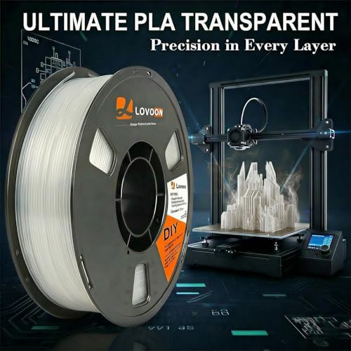 Image of LOVOON PLA 3D Printer Filament PLA Filament 1.75mm, Dimensional Accuracy + /- 0.02 mm, Neatly Wound 3D Printing Filament, Fit Most FDM Printer, 1KG Spool(2.2lbs), Transparent