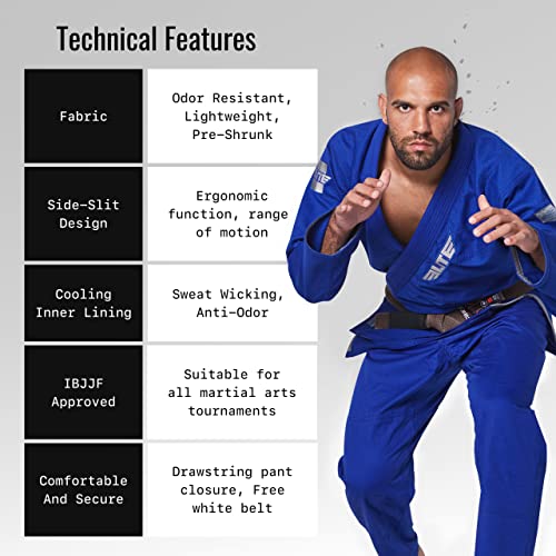 Elite Sports Bjj Gi For Men - Brazilian Jiu Jitsu Gi - Ibjjf Tournament Kimono - Lightweight Preshrunk Sweat Wicking Fabric - Machine Washable - Free White Belt - Advanced Sizing Chart - Blue - Size 4 #TOP2