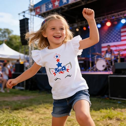 Image of Tkria July 4th Tank Top Girl Toddler 4th of July Shirt Baby Girl American Flag Shirt USA Ruffle Tee Girl Patriotic Outfit