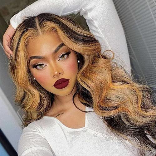 BLG T Part Lace Front Wigs Human Hair Pre Plucked 150% Density Highlight 4/27 Blonde Human Hair Wigs for Black Women Body Wave Human Hair Lace Front Wigs (16 Inch, Highlight 4/27 T Part Lace)