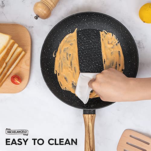 Image of Michelangelo Frying Pan Non Stick with Lid, 26cm Frying Pan with Nonstick Honeycomb Coating, Nonstick Frying Pan with Lid, Granite Frying Pan, Induction Frying Pan