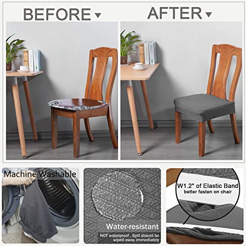 Buyue Fast Installation Dining Room Chair Covers Set Of 6, Luxury Stretch Jacquard Seat Slipcovers For Kitchen Armless Chairs, Rear Gapped- Grey- 6 #TOP4