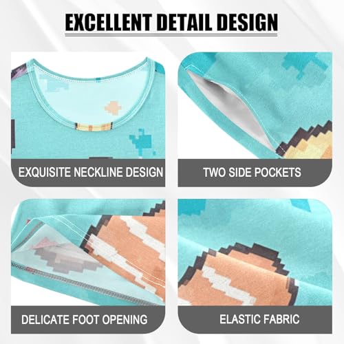 Summer Pajama Set Pixeleastereggs Pattern, Short Sleeve Sleepwear Nightwear4