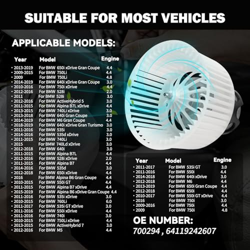 Image of 700294 AC Heater Blower Motor Fan Fit for BMW Alpina B7 xDrive,M6 Gran Coupe,750i, 650i Gran Coupe, 650i Gran Coupe,750i xDrive,M6,740Ld xDrive,760Li 750i 750Li,640i xDrive, 740Li 64119242607