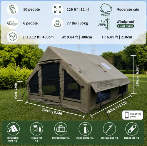 NANJEEN Large Luxury Tienda de Camping Inflable, Resistente al Viento y Lluvia, Interior de 12 m2, Refugio para 2-10 Personas, Montaje Rápido en 8 Minutos con Bomba Manual, Para Todas las Estaciones, Doble Puerta, Ventanas con Malla Antimosquitos miniatura 2