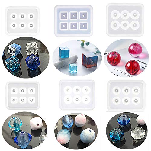 6 Pack Resin Beads Molds with Hole Silicone Resin Epoxy Molds for Cabochon Gemstone Pendant Earrings Jewelry Casting 6 Pack Resin Beads Molds with Hole Silicone Resin Epoxy Molds for Cabochon Gemstone Pendant Earrings Jewelry Casting