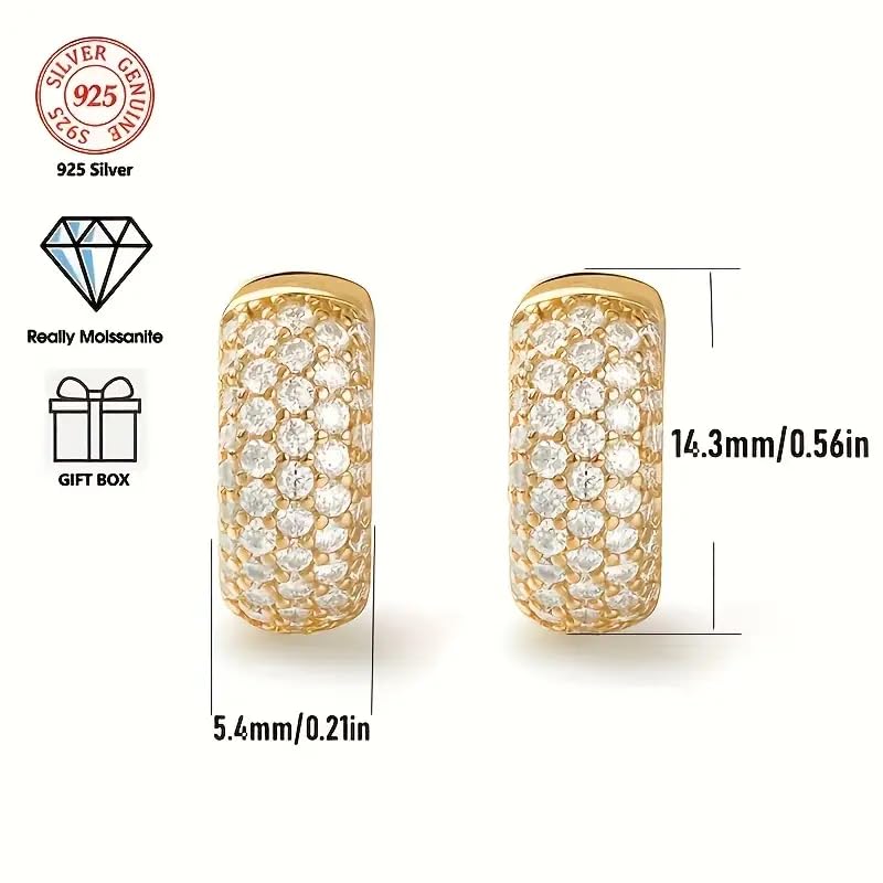 4ct Moissanite Hoop Earrings for Women Men, Vintage Hoops Earrings Brilliant Round Iced Out, D Color VVS1 18K Gold Plated 925 Sterling Silver Hypoallergenic, Lab Created Diamond Gift2