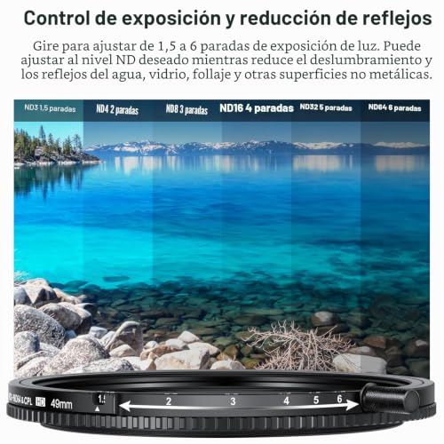 Filtro ND y CPL Neewer 49mm variable ND3-64 con putter ajustable 4