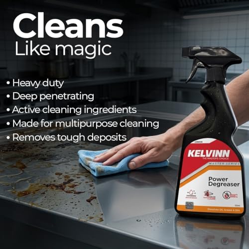 Image of KELVINN Power Degreaser 500ml, Heavy Duty Engine Cleaner for Car Bike Kitchen Bathroom, Removes Grease Oil Grime, Multi Surface Cleaner Safe on Metal Paint Plastic, Fast Acting Residue Free Spray