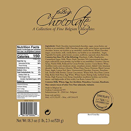 Gudrun Collection of Fine Belgian Premium Assorted Chocolates in Gold Gift Box - 18.3 oz.