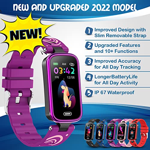 Image of Kids Fitness Tracker for Age 5-16,2022 Upgraded Tracker Kids Watch,Waterproof Watch for Kids with Pedometer,Sleep Monitor & Calorie Counter,Fitness Watch for Kids Girls Boys Teen (Purple)