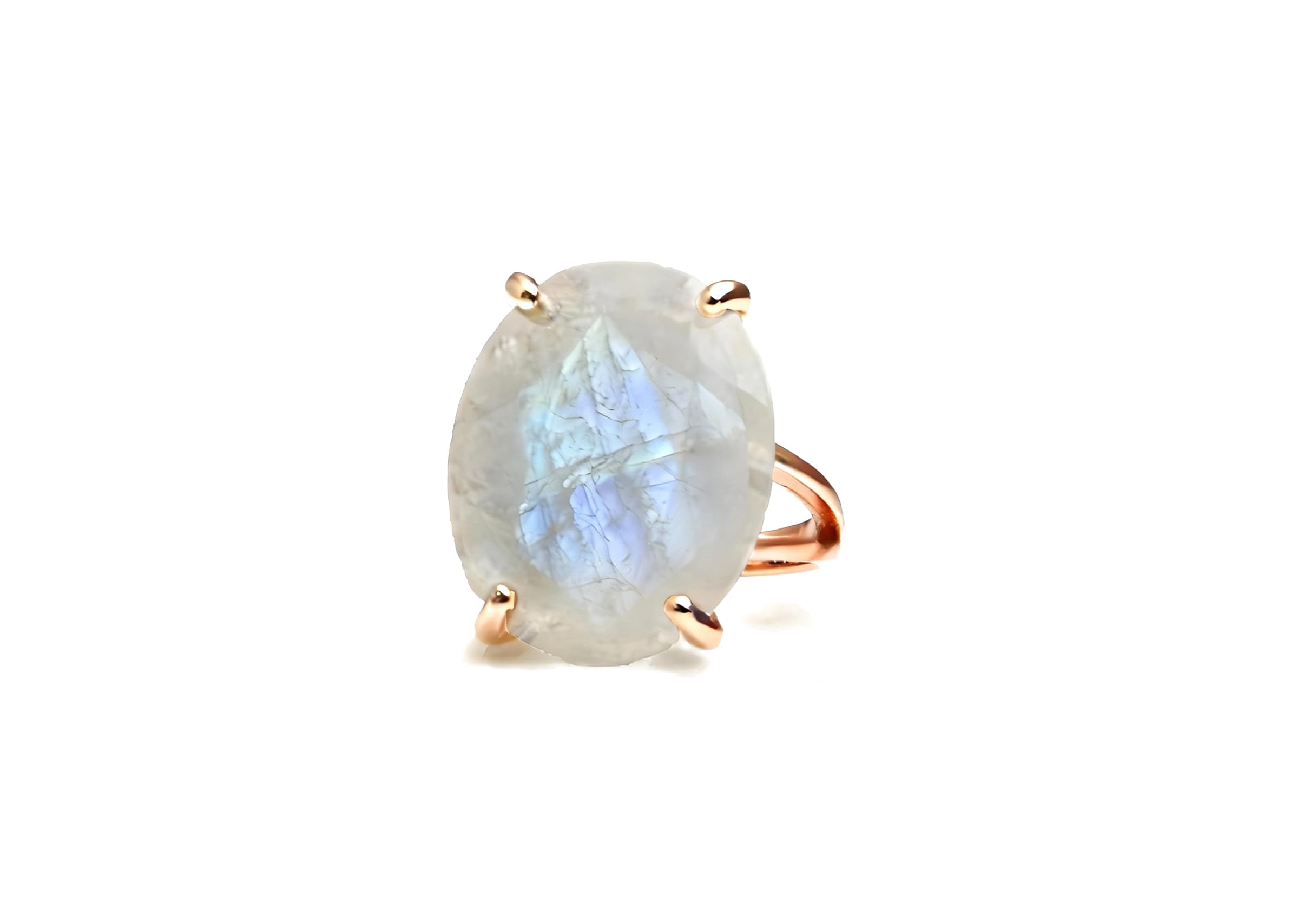 Anillo de Piedra Lunar Grande de Ensueño - Anillo de Cristal Ovalado en Oro de 14k - Joyería de Piedra de Nacimiento de Junio para Mujeres - Anillos Hechos a Mano para Compromiso de Boda de Moda