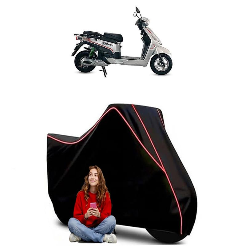 Image of Electric NYX Scooty Bike Cover Water Resistant Outdoor Use Universal Fit Scooters Motorcycles Heavy Duty UV Protection Dust Rain Scratch Resistant Elastic Bottom Black Blue Piping