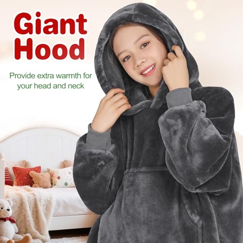 Image of Waitu Wearable Blanket for Kids, Cozy Wearable Blanket Hoodie for Teens Girls and Boys, Warm Hoodie Blanket Sweatshirt Gift for Teenage, Gray