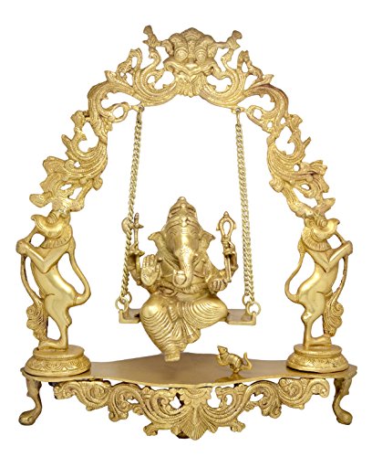 Best Janmashtami Decorations from Amazon India 93 Two Moustaches Brass Statue Ganesha on Jhula Swing Idol for Home ...