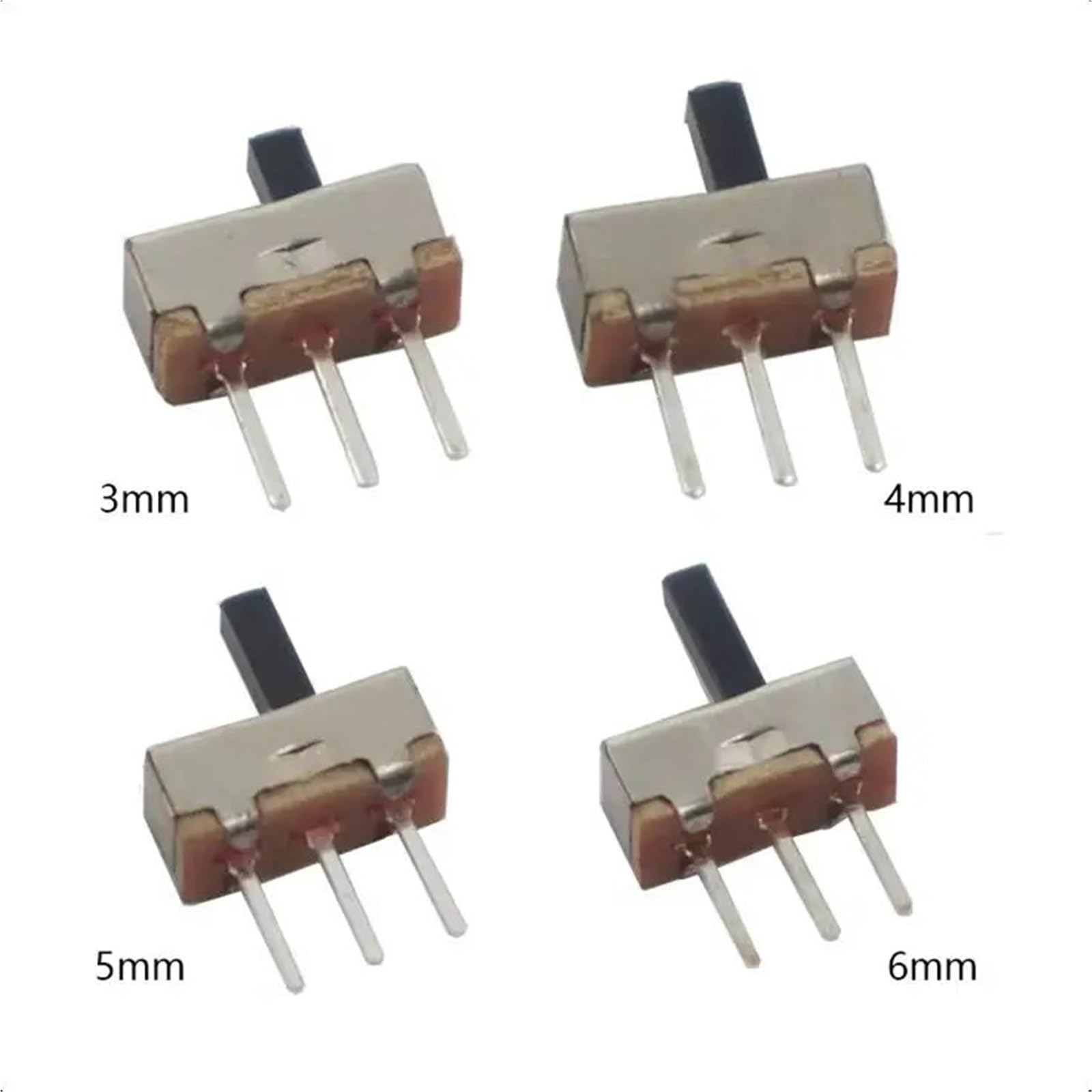 Interruptor Deslizante Vertical de micropines， Mini Interruptor Deslizante SS12D00 de Encendido y Apagado, 3 Pines, 1P2T, 2 Posiciones, con Mango de 3-6 mm (Paquete múltiple)(6mm,100PCS)