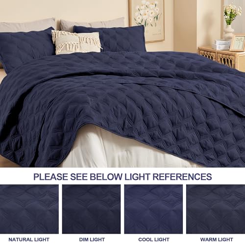 Image of Litanika King Size Quilt Bedding Set, Navy Summer Lightweight Soft Comforter Bedspreads & Coverlets, Boho Farmhouse Bedding Cover Bed Decor All Season, 3 Pieces (1 Quilt, 2 Pillowcases)