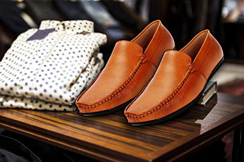 Image of LOUIS STITCH Men's Tan Italian Leather Loafers Slip ons Moccasins Casual Driving Loafer Buckle Design
