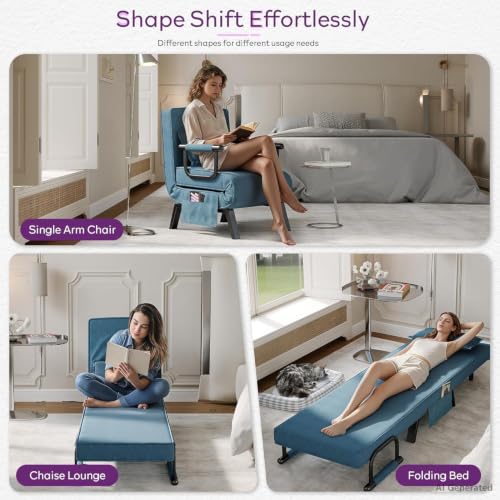 Image of TYBOATLE Sleeper Chair Bed Set of 2, Small Folding Sofa Bed, Azure Blue | Comfy, Small, Cozy, Convertible, 5 in 1, Adjustable Backrest, Side Pockets, Pillow, Small Spaces, Office, Dorm