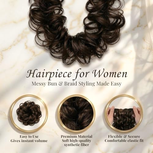 Image of TEMPERIA Messy Hair Frill Extension for Women & Girls - Premium Braid Ponytail Hair Accessories - Brown - 1 Pc