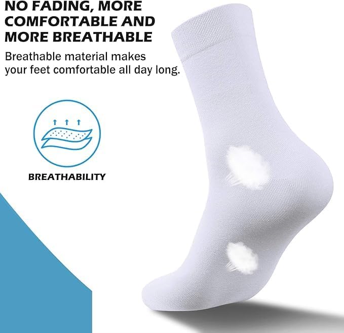 ZIBELL Cotton Crew Socks, 12 Pairs (6 White, 6 Black), Calf Length, US Size 7-124