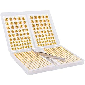 NIACONN Gold Face Jewels Gems Stick On, (10 Sheets/1410 Particles) Self Adhesive Rhinestone Hair Gems Stickers for Makeup & DIY