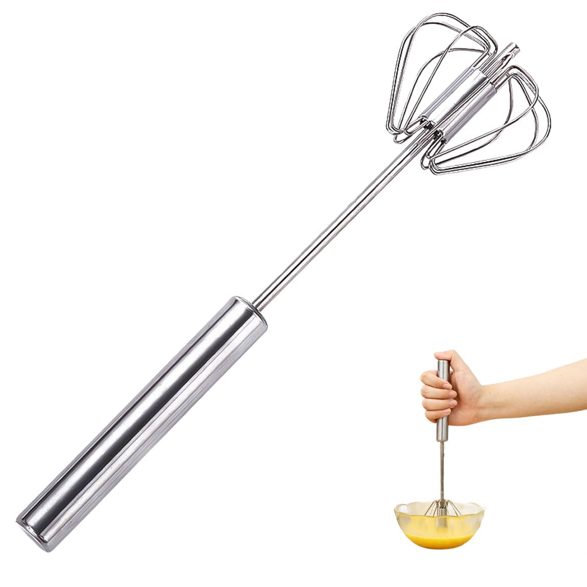 SMARAN Stainless Steel Half Automatic Egg Beater | Hand Press Rotary Whisk for Eggs, Coffee, Milk, Cream | Manual Handheld Mixer for Baking & Cooking | No Battery Kitchen Tool (PACK OF 1)-image-44