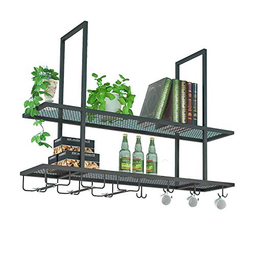 HDDNMLOH Ceiling Wine Rack Hanging Wine Glass Rack Iron Suspended Storage Shelf for Bars Kitchens Restaurants Black (100 * 30 * 80cm)