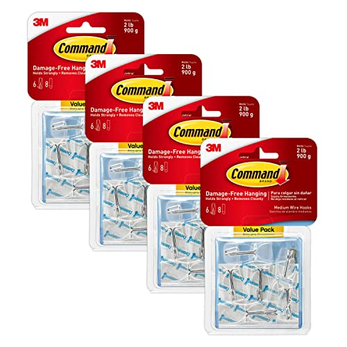 Image of Command 17065CLR-6ES Wire Hook, 24 Hooks ( 4 Count )