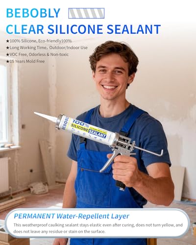 Image of Silicone Caulk & Sealant Clear, 100% Waterproof Silicone Sealant, Shrink & Crack Proof, Silicone Sealant Caulking for Kitchen, Bathroom, RV, Interior & Exterior Use, 10.2 FL. OZ /300ML, 12 Pack
