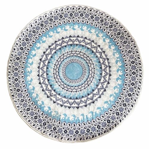 Tapete redondo de piel sintética 3'x3' gris y azul miniatura 1