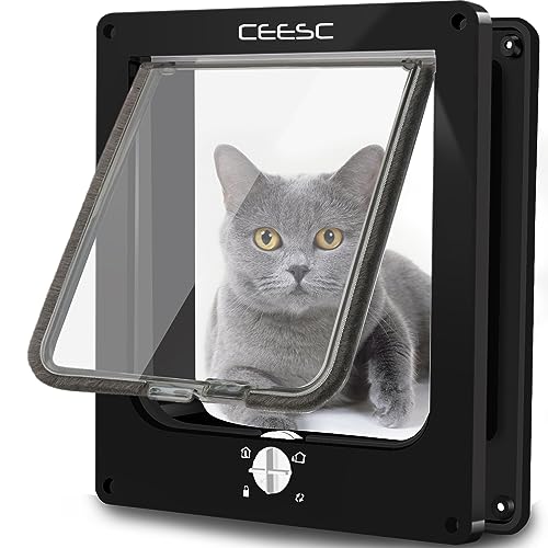 CEESC Chatière pour Chat, porte pour animaux de compagnie magnétique avec serrure rotative à 4 voies pour chats, chatons et chatons, version améliorée...