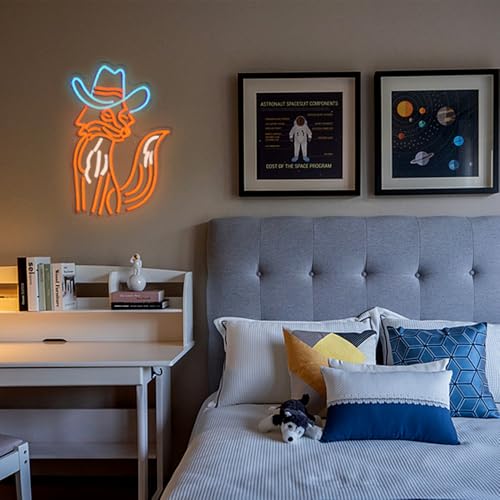 Image of GNVETZLL Fox Neon Sign Dimmable LED Cowboy Fox Neon Light For Wall Decor USB Powered Fox Light Up Sign for Living Room Bar Art Wall Decor Gifts(Multicolour 16.7 inch*12.8 inch