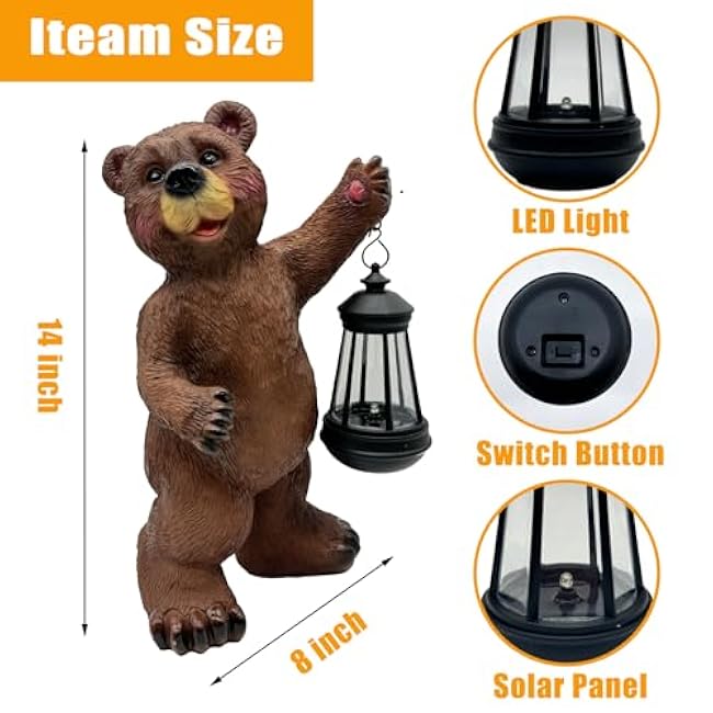 Solar Lantern Garden Statues Decor, 14 Large Outdoor Bear Figurine Lights for Yard Patio Decoration - Unique Christmas Housewarming Gift for Grandma Wowen Mom Brown