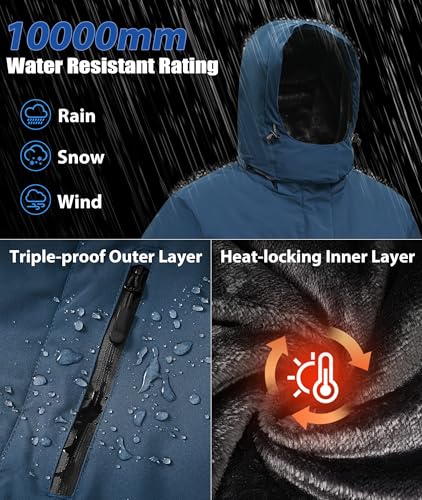 Image of Mens Winter Snow Jacket Waterproof Ski Jackets Snowboard Rain Warm Coat Insulated Hood Fleece Lined