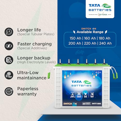 Image of Tata Green Inverter & Battery Combo (Switch ON Pure Sine Wave 850VA /12V Inverter INTT180072 150AH Tall Tubular Inverter Battery) for Home and Office