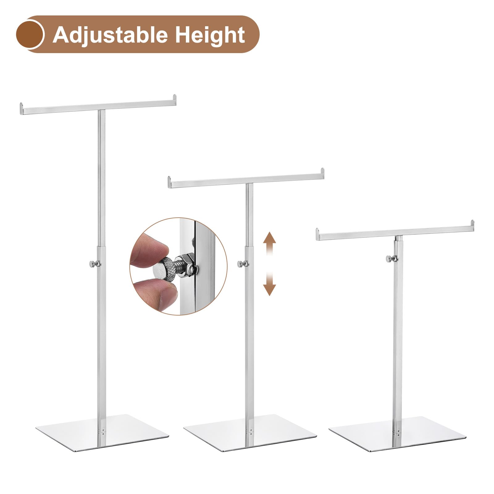 QUARKZMAN Taschenständer Geldbörse Display Stand T Förmig Metall 2 Stück Verstellbare Handtaschenständer Doppelterer Hakenhalter Halskette Organizer für Haus Boutique Geschäft, Silber
