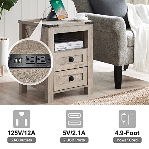 T4Tream Nightstand Wtih Charging Station, End Table, Side Table With 2 Drawers Storage Cabinet For Bedroom, Living Room, Farmhouse Design, Wood Rustic,Light Rustic Oak #TOP4
