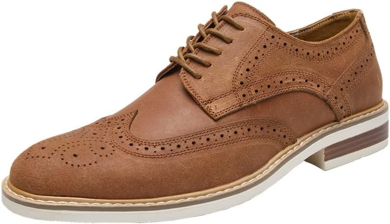 Men's British Retro Suede Formal Business Casual Derby Shoes All-Match Office Wingtip Dress Lace Up Shoes