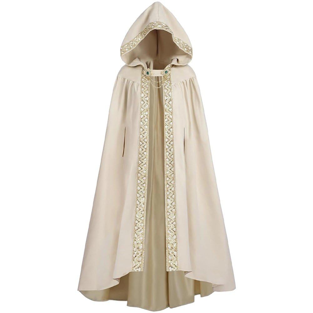 Sslvya Medieval Cloak with Hood Wizard Cloak Halloween Renaissance Viking Hooded Cape for Men and Women