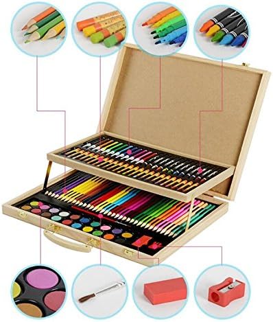 KIDDYCOLOR Wood Art Drawing Set for Kids in Wooden Case,Painting, Good for Gifts108 pcs