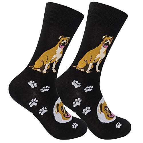 FUNATIC Pit Bull Terrier Novelty Crew Socks | Unisex Pitbull Puppy Lover Gift with Dog and White Paw Image | Best Canine Owner Accessory | Holiday Party Day Present for Men Women | One Size Fits Most